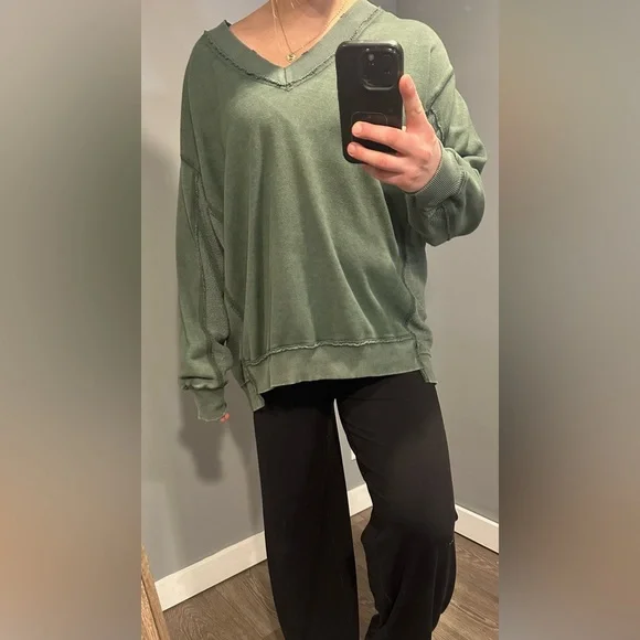 Aerie Olive V-Neck Sweater - Picture 5 of 8